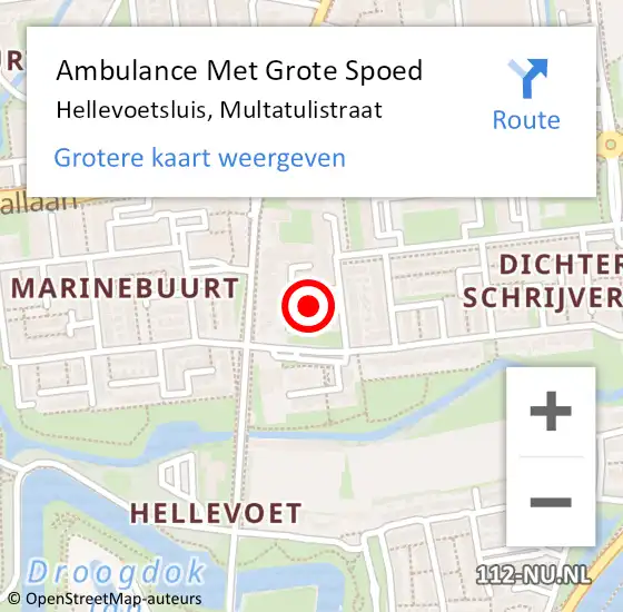 Locatie op kaart van de 112 melding: Ambulance Met Grote Spoed Naar Hellevoetsluis, Multatulistraat op 9 juni 2022 12:12