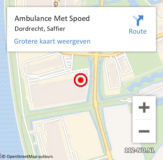 Locatie op kaart van de 112 melding: Ambulance Met Spoed Naar Dordrecht, Saffier op 9 juni 2022 12:13