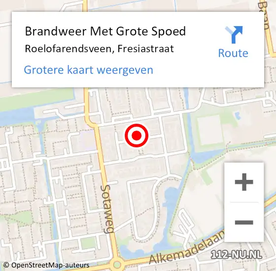 Locatie op kaart van de 112 melding: Brandweer Met Grote Spoed Naar Roelofarendsveen, Fresiastraat op 9 juni 2022 12:28