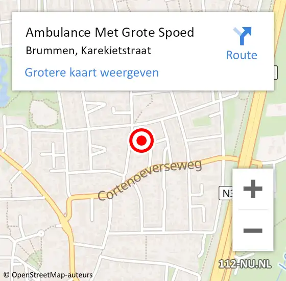Locatie op kaart van de 112 melding: Ambulance Met Grote Spoed Naar Brummen, Karekietstraat op 9 juni 2022 12:50