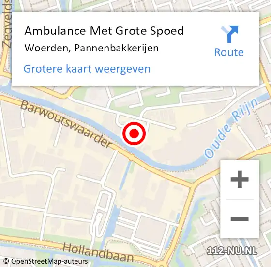 Locatie op kaart van de 112 melding: Ambulance Met Grote Spoed Naar Woerden, Pannenbakkerijen op 9 juni 2022 13:15