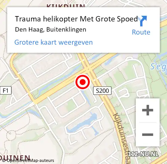 Locatie op kaart van de 112 melding: Trauma helikopter Met Grote Spoed Naar Den Haag, Buitenklingen op 9 juni 2022 13:18