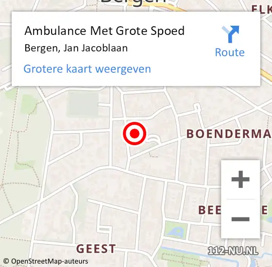 Locatie op kaart van de 112 melding: Ambulance Met Grote Spoed Naar Bergen, Jan Jacoblaan op 9 juni 2022 13:41