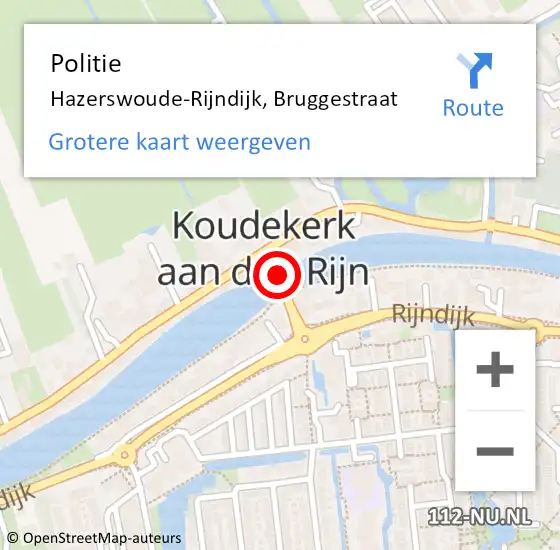 Locatie op kaart van de 112 melding: Politie Hazerswoude-Rijndijk, Bruggestraat op 9 juni 2022 13:42