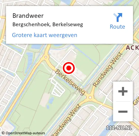 Locatie op kaart van de 112 melding: Brandweer Bergschenhoek, Berkelseweg op 9 juni 2022 14:45