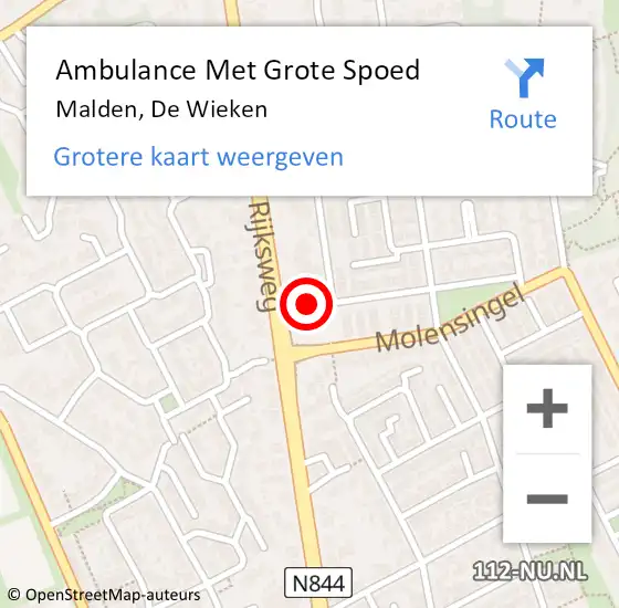 Locatie op kaart van de 112 melding: Ambulance Met Grote Spoed Naar Malden, De Wieken op 9 juni 2022 15:32