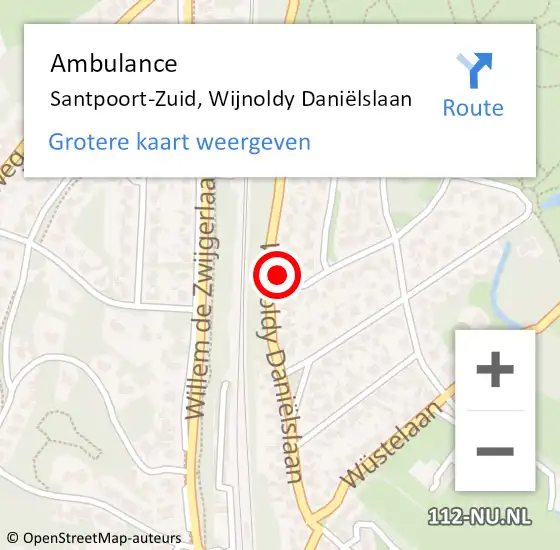 Locatie op kaart van de 112 melding: Ambulance Santpoort-Zuid, Wijnoldy Daniëlslaan op 9 juni 2022 15:34