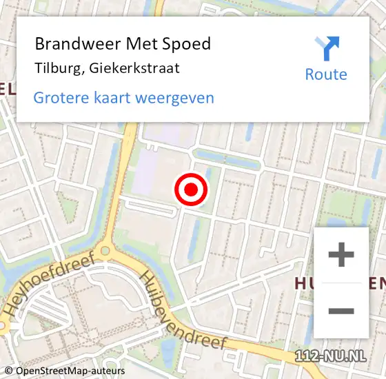 Locatie op kaart van de 112 melding: Brandweer Met Spoed Naar Tilburg, Giekerkstraat op 9 juni 2022 15:35