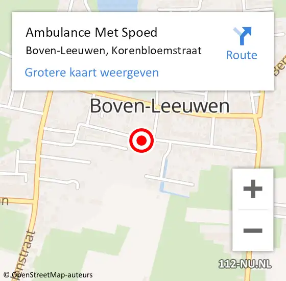 Locatie op kaart van de 112 melding: Ambulance Met Spoed Naar Boven-Leeuwen, Korenbloemstraat op 9 juni 2022 15:39