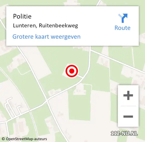 Locatie op kaart van de 112 melding: Politie Lunteren, Ruitenbeekweg op 9 juni 2022 15:44