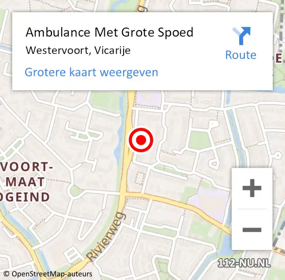 Locatie op kaart van de 112 melding: Ambulance Met Grote Spoed Naar Westervoort, Vicarije op 9 juni 2022 16:04