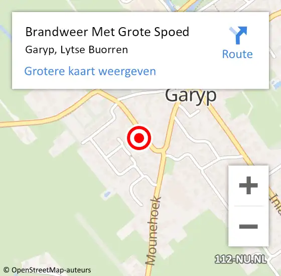 Locatie op kaart van de 112 melding: Brandweer Met Grote Spoed Naar Garyp, Lytse Buorren op 9 juni 2022 16:30