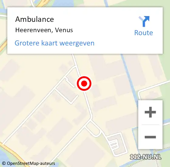 Locatie op kaart van de 112 melding: Ambulance Heerenveen, Venus op 9 juni 2022 16:32