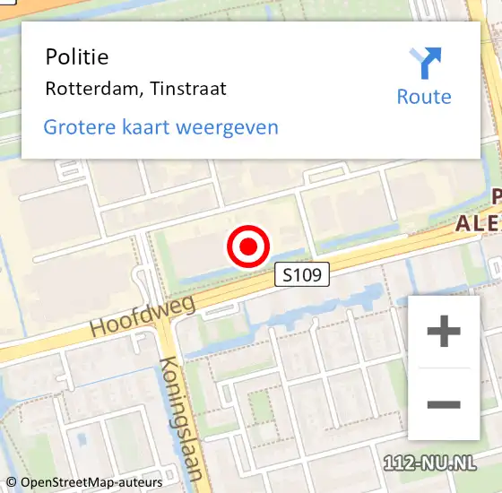 Locatie op kaart van de 112 melding: Politie Rotterdam, Tinstraat op 9 juni 2022 16:33