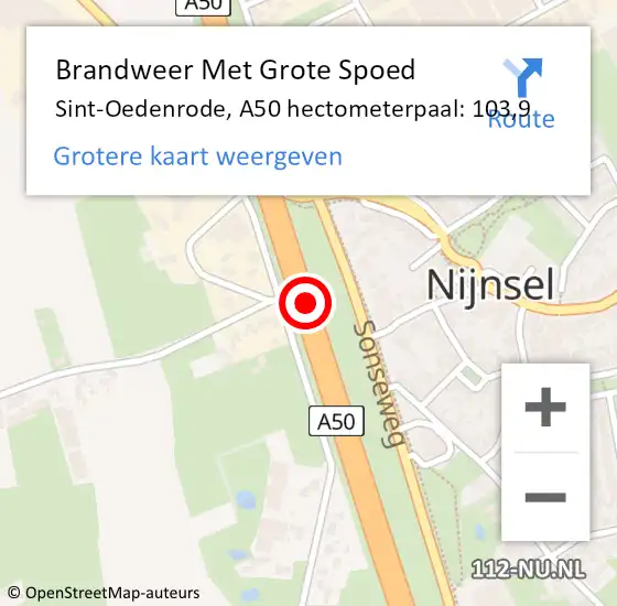 Locatie op kaart van de 112 melding: Brandweer Met Grote Spoed Naar Sint-Oedenrode, A50 hectometerpaal: 103,9 op 9 juni 2022 16:34