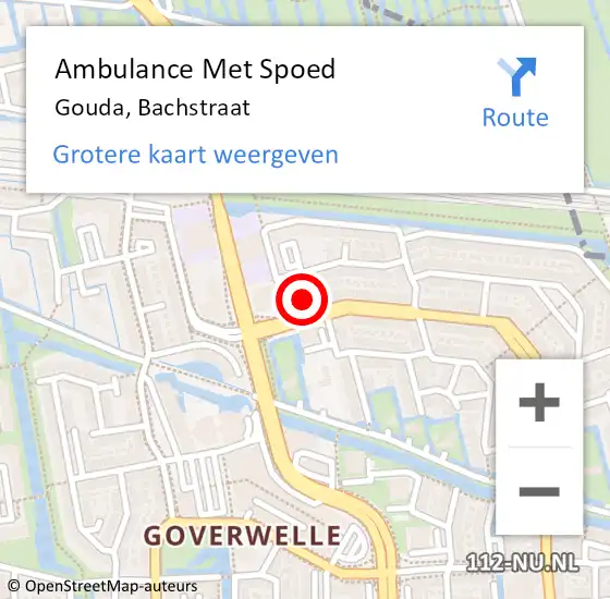 Locatie op kaart van de 112 melding: Ambulance Met Spoed Naar Gouda, Bachstraat op 9 juni 2022 16:34