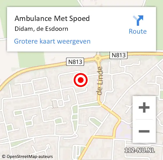 Locatie op kaart van de 112 melding: Ambulance Met Spoed Naar Didam, de Esdoorn op 9 juni 2022 16:35