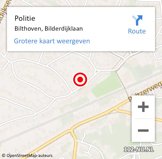 Locatie op kaart van de 112 melding: Politie Bilthoven, Bilderdijklaan op 9 juni 2022 16:39