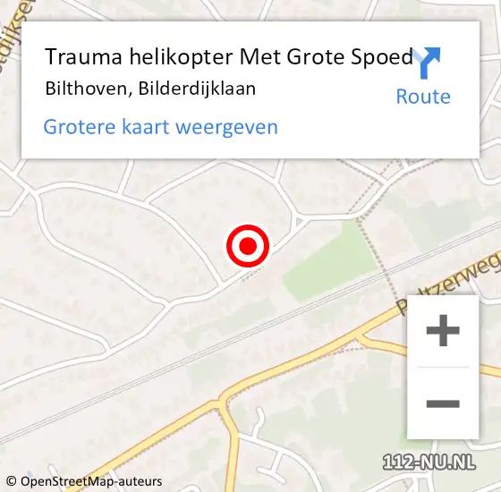 Locatie op kaart van de 112 melding: Trauma helikopter Met Grote Spoed Naar Bilthoven, Bilderdijklaan op 9 juni 2022 16:39