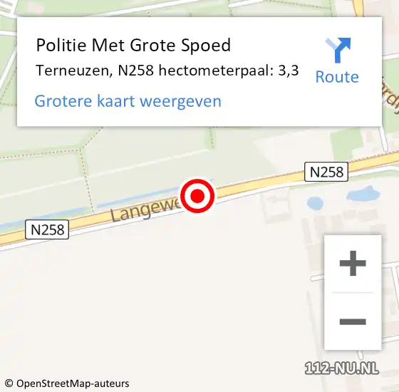 Locatie op kaart van de 112 melding: Politie Met Grote Spoed Naar Terneuzen, N258 hectometerpaal: 3,3 op 9 juni 2022 16:49