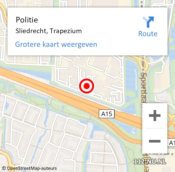 Locatie op kaart van de 112 melding: Politie Sliedrecht, Trapezium op 9 juni 2022 16:50