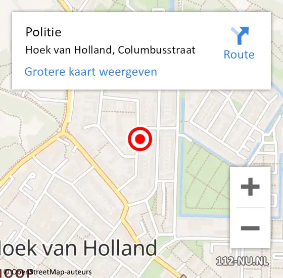 Locatie op kaart van de 112 melding: Politie Hoek van Holland, Columbusstraat op 9 juni 2022 16:57