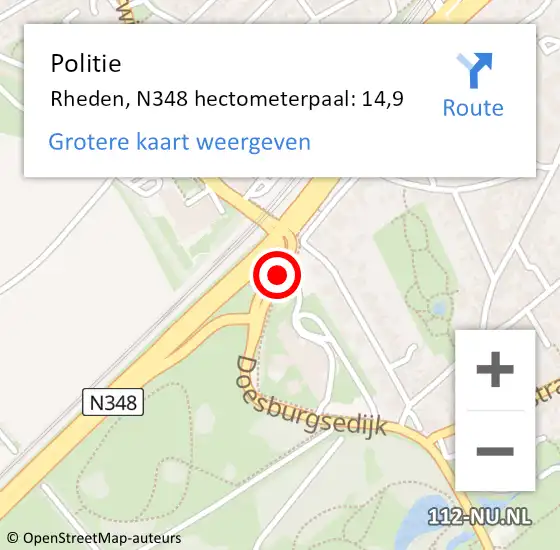 Locatie op kaart van de 112 melding: Politie Rheden, N348 hectometerpaal: 14,9 op 9 juni 2022 17:24
