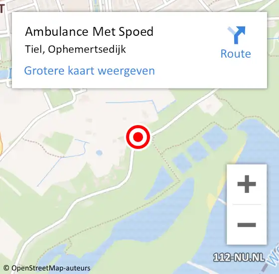 Locatie op kaart van de 112 melding: Ambulance Met Spoed Naar Tiel, Ophemertsedijk op 9 juni 2022 17:45