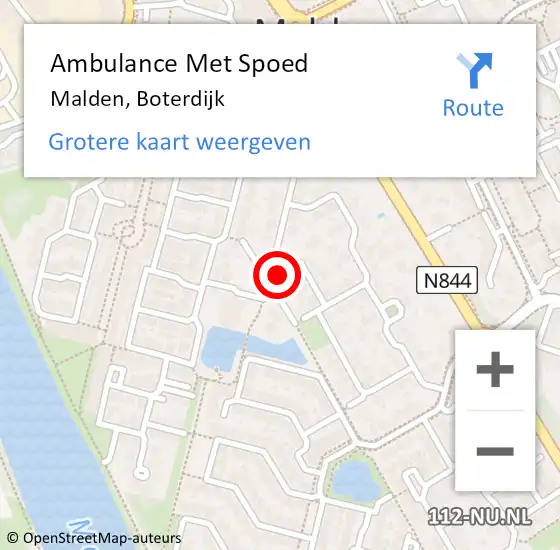 Locatie op kaart van de 112 melding: Ambulance Met Spoed Naar Malden, Boterdijk op 9 juni 2022 17:55