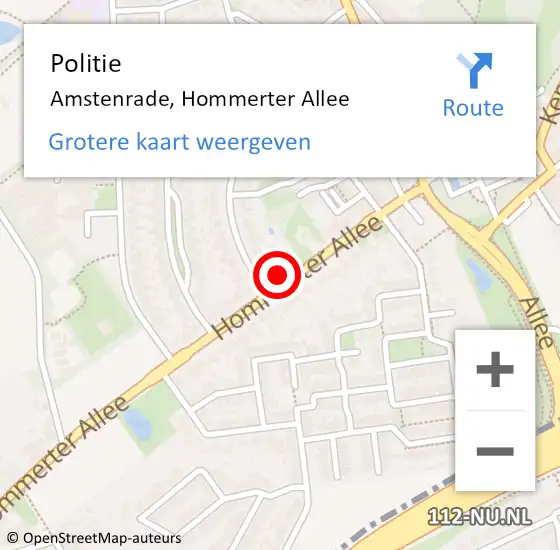 Locatie op kaart van de 112 melding: Politie Amstenrade, Hommerter Allee op 9 juni 2022 18:09