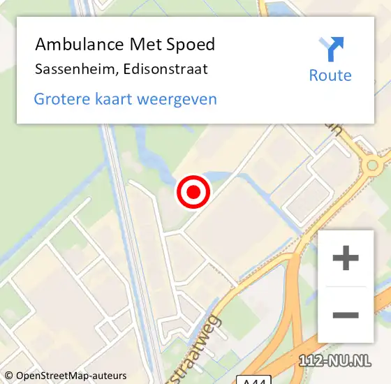 Locatie op kaart van de 112 melding: Ambulance Met Spoed Naar Sassenheim, Edisonstraat op 9 juni 2022 18:22