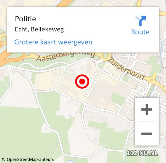 Locatie op kaart van de 112 melding: Politie Echt, Bellekeweg op 9 juni 2022 18:30