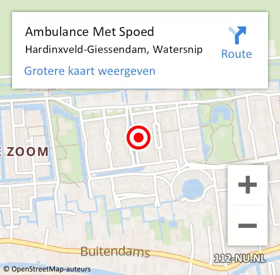 Locatie op kaart van de 112 melding: Ambulance Met Spoed Naar Hardinxveld-Giessendam, Watersnip op 9 juni 2022 18:36