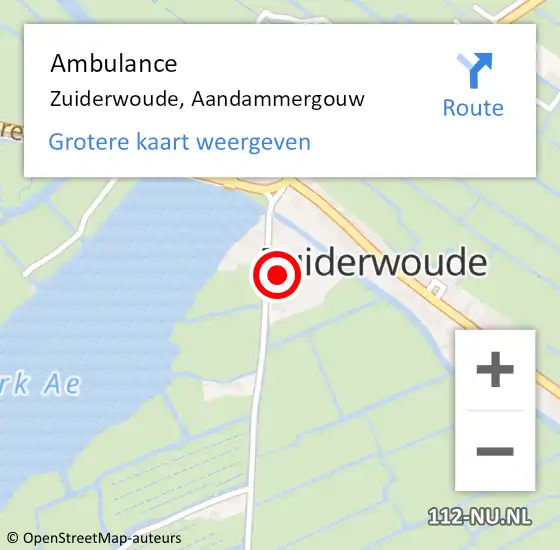 Locatie op kaart van de 112 melding: Ambulance Zuiderwoude, Aandammergouw op 9 juni 2022 18:42