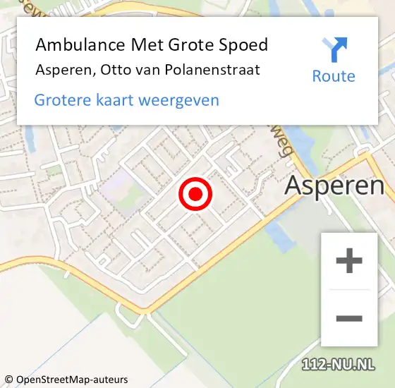 Locatie op kaart van de 112 melding: Ambulance Met Grote Spoed Naar Asperen, Otto van Polanenstraat op 9 juni 2022 19:16