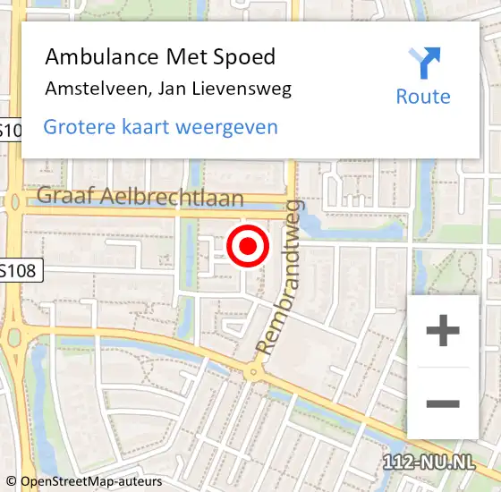 Locatie op kaart van de 112 melding: Ambulance Met Spoed Naar Amstelveen, Jan Lievensweg op 9 juni 2022 19:31