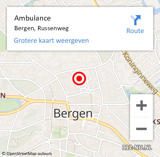 Locatie op kaart van de 112 melding: Ambulance Bergen, Russenweg op 9 juni 2022 19:46