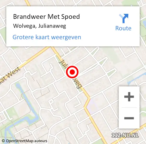 Locatie op kaart van de 112 melding: Brandweer Met Spoed Naar Wolvega, Julianaweg op 19 juli 2014 17:42