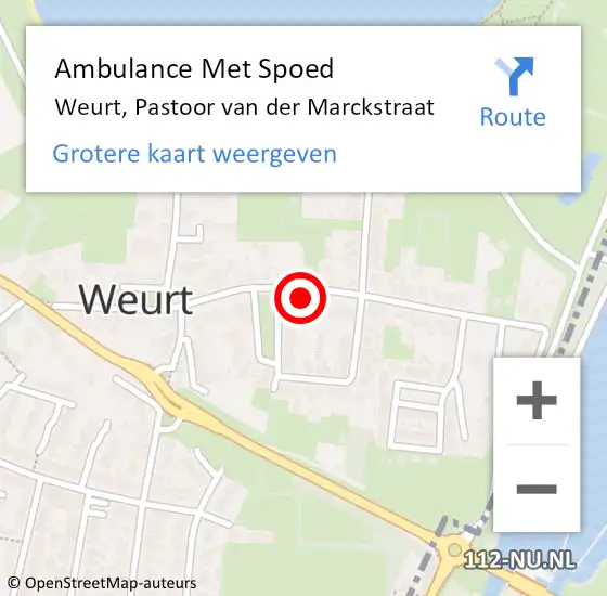 Locatie op kaart van de 112 melding: Ambulance Met Spoed Naar Weurt, Pastoor van der Marckstraat op 9 juni 2022 20:02