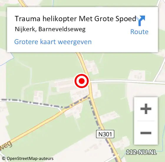 Locatie op kaart van de 112 melding: Trauma helikopter Met Grote Spoed Naar Nijkerk, Barneveldseweg op 9 juni 2022 20:06