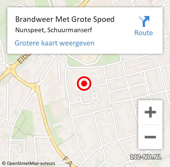 Locatie op kaart van de 112 melding: Brandweer Met Grote Spoed Naar Nunspeet, Schuurmanserf op 9 juni 2022 20:36