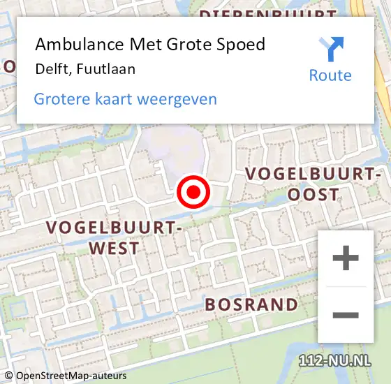 Locatie op kaart van de 112 melding: Ambulance Met Grote Spoed Naar Delft, Fuutlaan op 9 juni 2022 21:20
