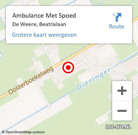 Locatie op kaart van de 112 melding: Ambulance Met Spoed Naar De Weere, Beatrixlaan op 9 juni 2022 22:07