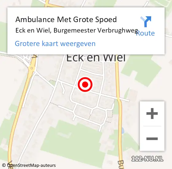 Locatie op kaart van de 112 melding: Ambulance Met Grote Spoed Naar Eck en Wiel, Burgemeester Verbrughweg op 9 juni 2022 22:41