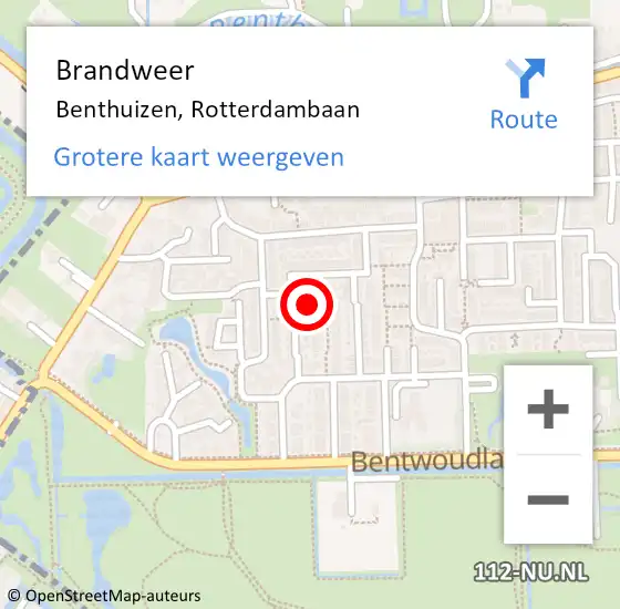 Locatie op kaart van de 112 melding: Brandweer Benthuizen, Rotterdambaan op 19 juli 2014 17:56