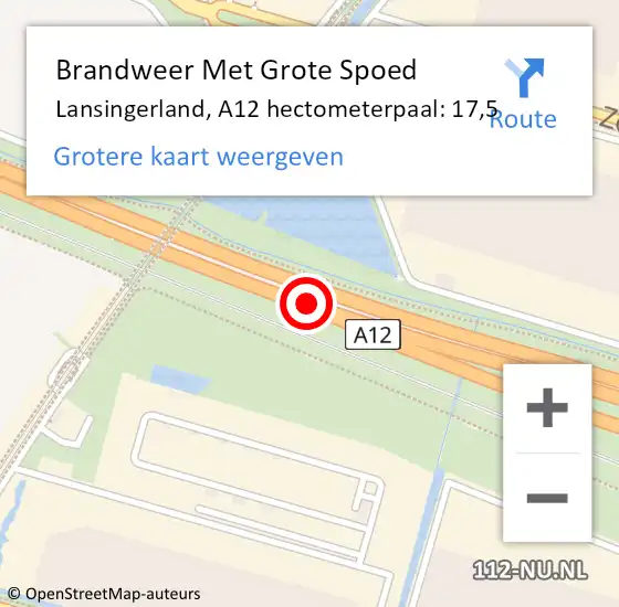 Locatie op kaart van de 112 melding: Brandweer Met Grote Spoed Naar Lansingerland, A12 hectometerpaal: 17,5 op 10 juni 2022 00:41