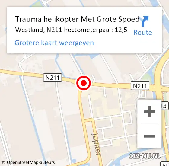 Locatie op kaart van de 112 melding: Trauma helikopter Met Grote Spoed Naar Westland, N211 hectometerpaal: 12,5 op 10 juni 2022 00:44