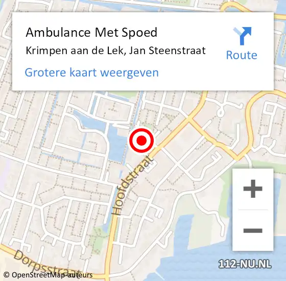 Locatie op kaart van de 112 melding: Ambulance Met Spoed Naar Krimpen aan de Lek, Jan Steenstraat op 10 juni 2022 01:09