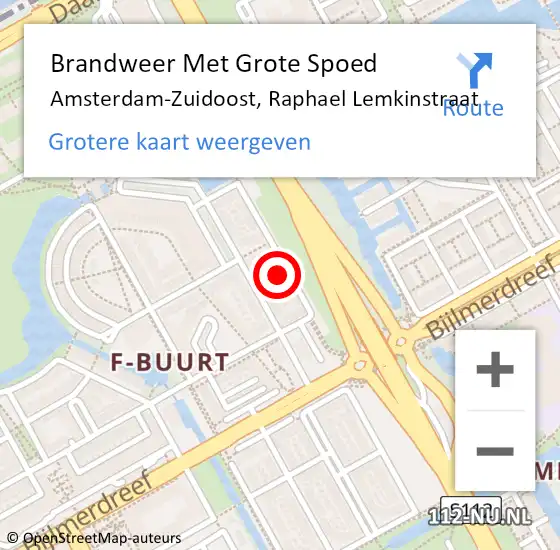 Locatie op kaart van de 112 melding: Brandweer Met Grote Spoed Naar Amsterdam-Zuidoost, Raphael Lemkinstraat op 10 juni 2022 01:32