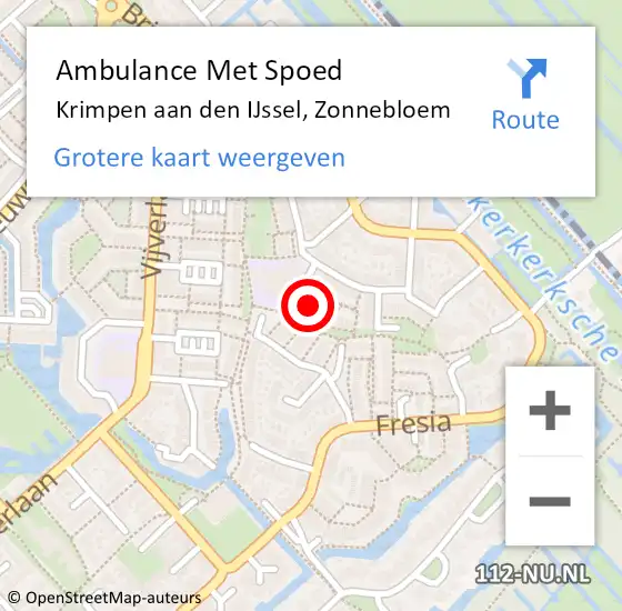 Locatie op kaart van de 112 melding: Ambulance Met Spoed Naar Krimpen aan den IJssel, Zonnebloem op 10 juni 2022 02:19